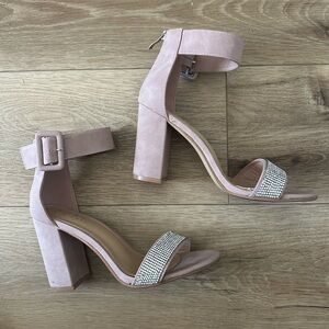 Nicole Miller Pink Beige Faux Suede Rhinestone High Heels Shoes Size 7.5